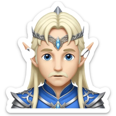 elf prince with pointy ears, white skin, silverblond shoulder-length hair, blue eyes, Chin beard, no crown or hat sticker