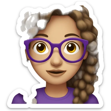 Girl with brown hair and brown eyes with round glasses with violet frame  sticker