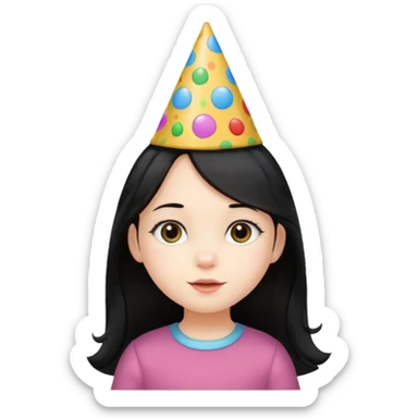 a little girl with long black hair with birthday hat, wearing glassé















 sticker