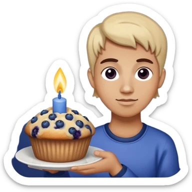 Blueberry Muffin celebrating birthday. Make sure it actually looks like a muffin with candles. Somebody holding it  sticker