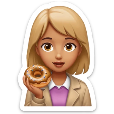 Girl who is walking on a street while eating a donut  sticker