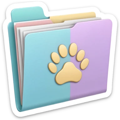 a pastel folder of documents with a pawprint on it sticker