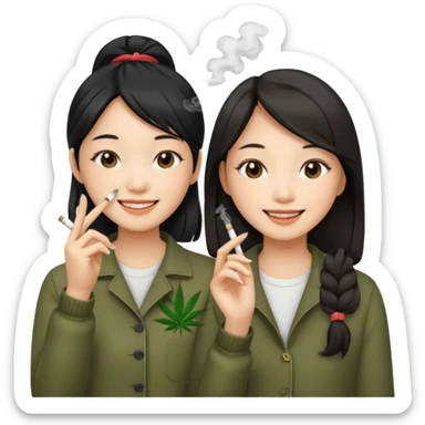 make me an image of two asian girls smoking a weed joint  sticker