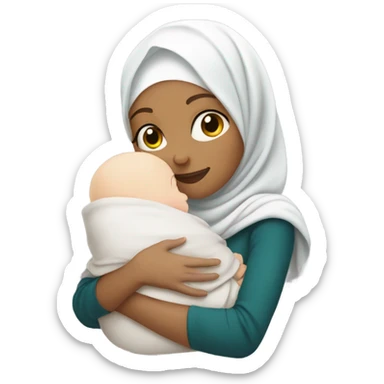 pretty white skin woman with hijab hugging a baby  sticker