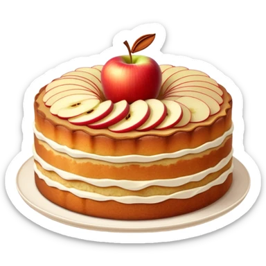 cinematic-realistic-apfelkuchen-dessert-emoji,-depicted-as-a-classic-apple-cake-with-cinnamon-and-thinly sliced apples on the top a few neatly spread out-rendered-with-soft-textures-and-warm,-inviting-lighting. sticker
