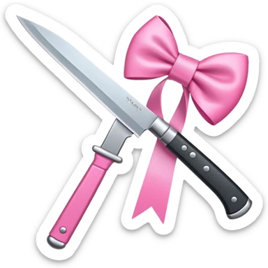 a knife with a pink ribbon bow sticker