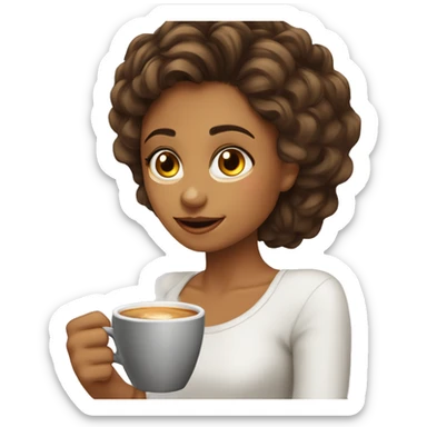 Chica piel aperlada cabello corto castaño tomando una taza de café  sticker