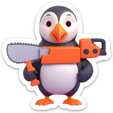 puffin wielding a chainsaw sticker
