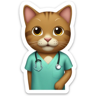Brown cat in scrubs with heart eyes sticker