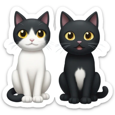 black cat and white cat ghibli style sticker
