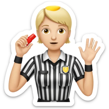 blonde football referee calling time out with hands and whistle sticker