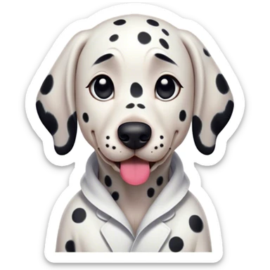 Cinematic Comical Dalmatian Portrait Emoji, Head tilted dramatically with an exaggeratedly shocked or offended expression, showcasing a striking white coat with bold black spots, wide, expressive dark eyes filled with exaggerated disbelief, Simplified yet hilariously expressive features, highly detailed, glowing with a slightly sassy glow, high shine, dramatic yet playful, stylized with an air of attitude, bright and endearing, soft glowing outline, capturing the essence of a sassy and over-the-top companion, so meme-worthy it feels like it could side-eye its way into internet fame instantly! sticker