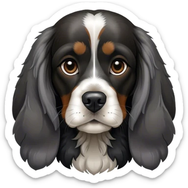 english cocker spaniel black and dark silver with long ears and sitting  sticker