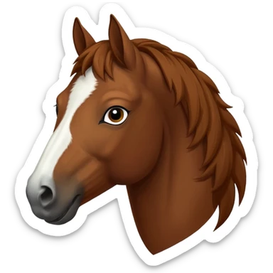 Head of a sorrel horse with a wide white blaze from his forehead, under his forelock, running down his face and under his muzzle, facing forward. sticker