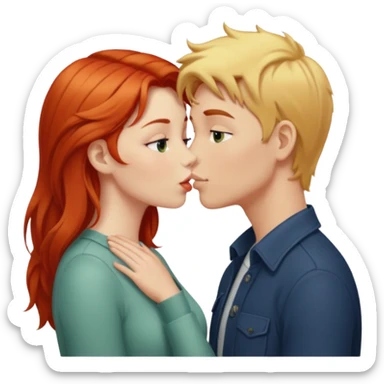 Red hair girl and blonde boy kissing sticker