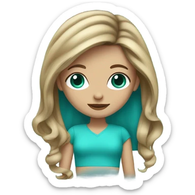 girl with medium length dark blonde hair and turquoise eyes sticker