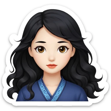 Beautiful girl,Black hair,wavy hair，long hair,Black eyes,Chinese sticker