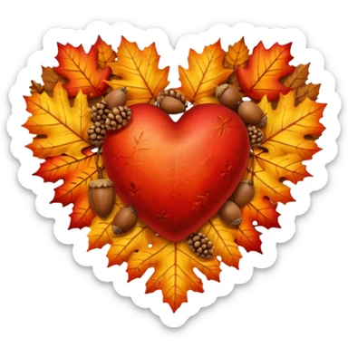 heart with autumn acorns sticker