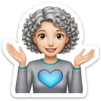 silver, short, wavy-haired with curls, smiling/excited pretty lady, silver top, clapping hands

 sticker