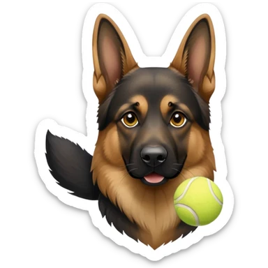 German Shepherd with a tennis ball sticker