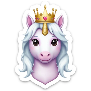 Unicorn with heart eyes with a princess crown sticker