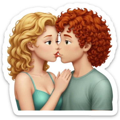Blonde girl kissing redhead curly hair boy  sticker