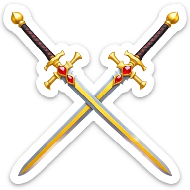 Fully yellow royal two swords crossed fiery with red gems sticker