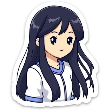Sweet shy anime girl with long black hair sticker