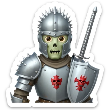 zombie Knight with silver spiky helmet holding sword and shield sticker