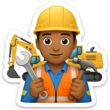 Add construction tools like a wrench and hammer to the civil engineer at construction site in the style of apple emojis with no background. sticker