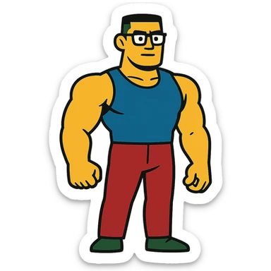 muscular tall Korean man with glasses and short hair sticker