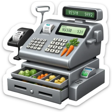 Front-facing cash register with symbol keys for vegetables sticker