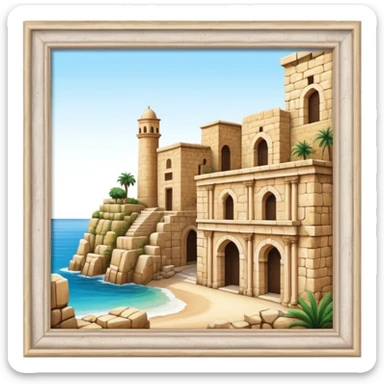 Cinematic Realistic Byblos Old City Landmark Emoji, depicted with ancient, weathered stone structures rendered with lifelike detail and nostalgic, warm lighting. sticker