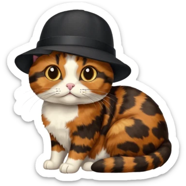 tortoiseshell cat with a british hat. mostly black and brown sticker