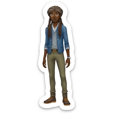 full body very skinny African American male figure standing wearing clothes with long dreadlocks sticker
