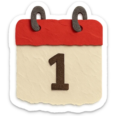 red and white calendar in paper-craft style, torn paper effect, visible paper layers sticker