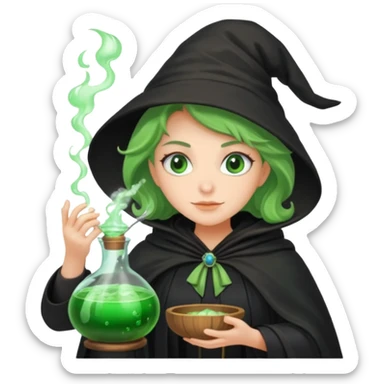 green witch cooking potion sticker