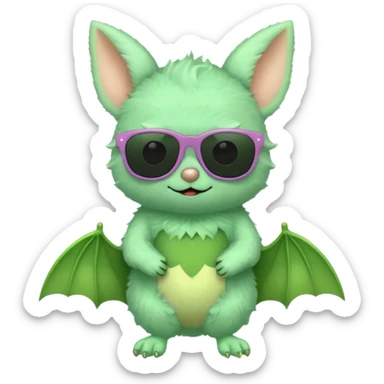 cute green pastel bat with sunglasses, full body sticker