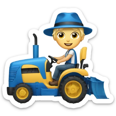 blonde boy with a blue hat driving a blue tractor  sticker