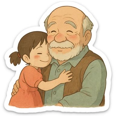 small kid showing affection to their granddad, gentle and heartwarming sticker