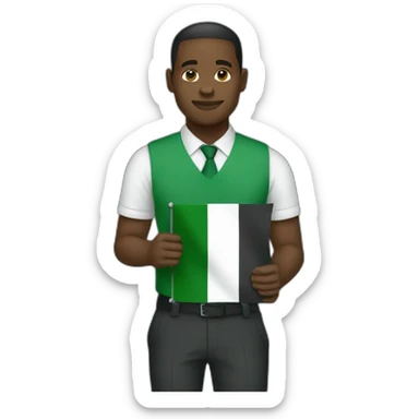 A black man holding Nigerian flag sticker