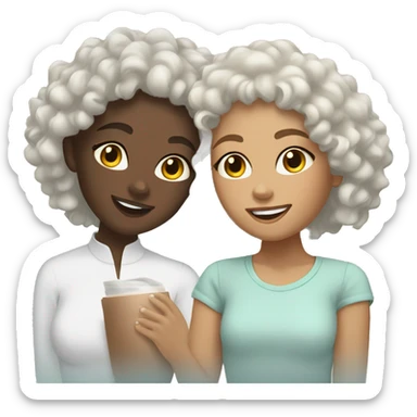 two light skin curly hair girls doing skincare face mask at home  sticker