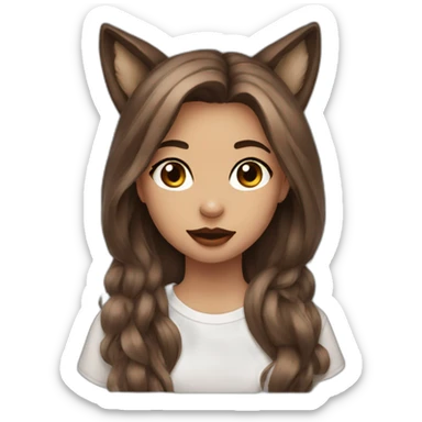  girl brown long hair lipstick wolf ears  sticker