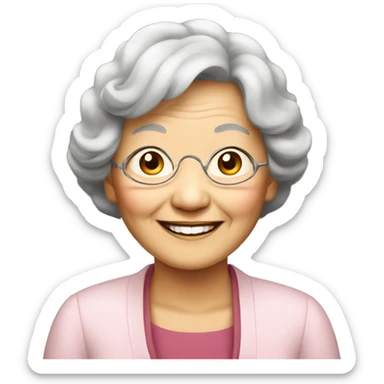 Asian, old lady, big eyes and smile, journalist sticker