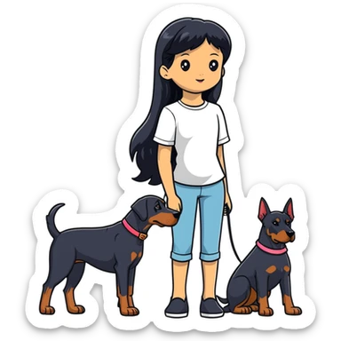 girl with long black hair and doberman dog sticker