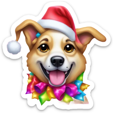 Lisa frank Christmas dog with Santa hat sticker