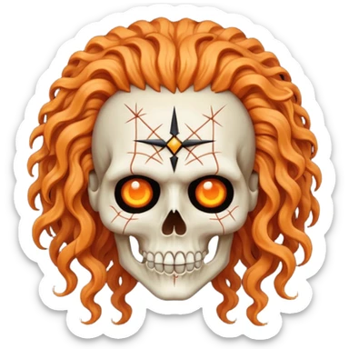 pinhead Hellraiser skull -  huge curly orange hair sticker