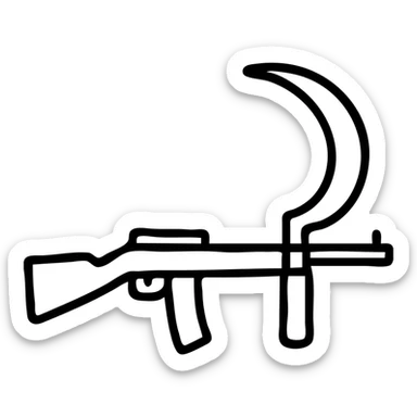 A sickle attached to the end of a rifle as a bayonet weapon sticker