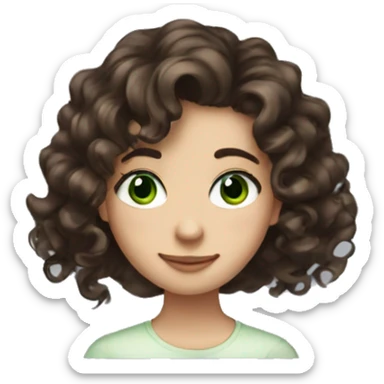 Loosely dark brown curled hair, girl with green eyes and with freckles sticker