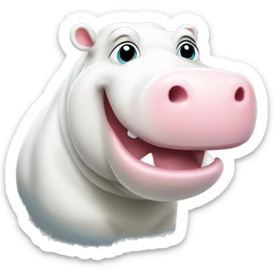 white happy hippopotamus turned head   sticker